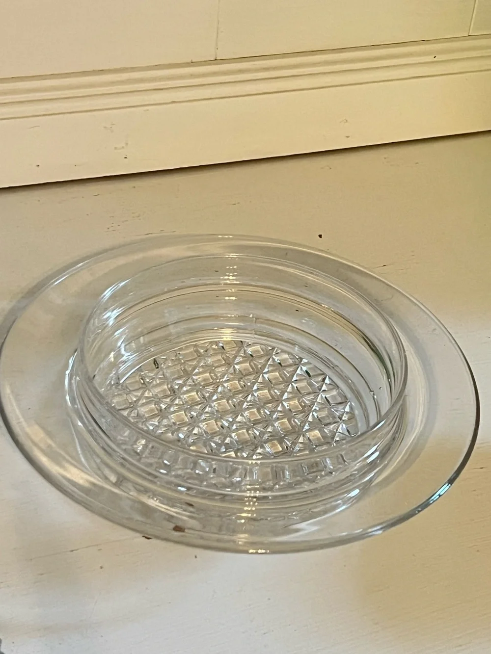 Vintage Pressed Glass Covered Butter Dish | Etched | Cheese Server | Candy Dish